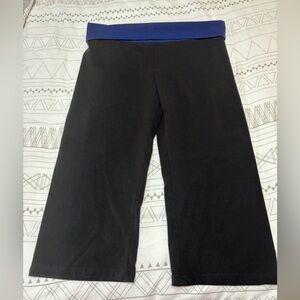Victoria's Secret Black Crop Leggings with Blue Fold-Over Waistband